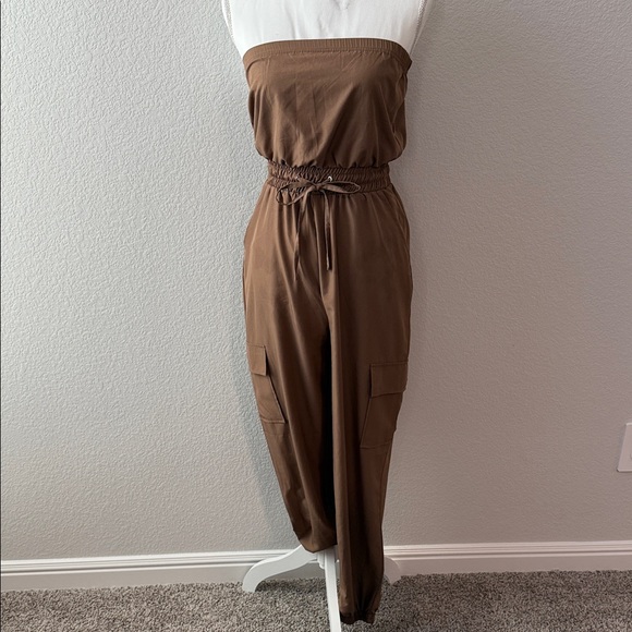 mia rose Pants - Elegant Strapless Brown Jumpsuit